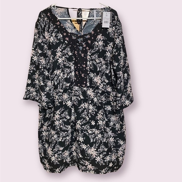 Grayson Threads NWT Black Floral Print Mini Dress - Picture 1 of 9